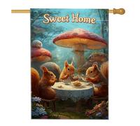 Bandiera autunnale da giardino con scoiattolo, Cozy Woodland Friends Tea Party Yard Banner, decorazione per prato in poliestere su entrambi i lati, decorazione autunnale per esterni, 71 x 101 cm