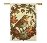 Bandiera autunnale da giardino con uccelli, con foglie arancioni, ghianda, decorazione per la casa, bandiera in iuta su entrambi i lati, decorazione stagionale per esterni, 71 x 101 cm