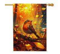 Bandiera autunnale da giardino con uccellini, con foglie di pettirosso arancione, decorazione per esterni, in tessuto su entrambi i lati, decorazione stagionale per prato, 71 x 101 cm