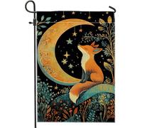 Bandiera autunnale da giardino con volpe al chiaro di luna, animali della foresta arancione, decorazione per la casa e il giardino, bandiera in iuta su entrambi i lati, decorazione per esterni, 30,5 x