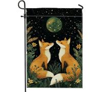 Bandiera autunnale da giardino con volpe, animali del bosco arancione, decorazione per la casa e per esterni, in iuta su entrambi i lati, decorazione per prato, cielo notturno, decorazione per feste