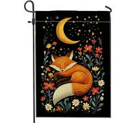 Bandiera autunnale da giardino con volpe arancione, volpe arancione e luna, bandiere floreali per la casa, bandiera su entrambi i lati, decorazione stagionale per esterni, 30,5 x 45,7 cm