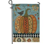 Bandiera autunnale da giardino con zucca, striscione autunnale decorativo arancione con design floreale e uccello, in iuta su entrambi i lati, decorazione per prato all'aperto per la stagione del