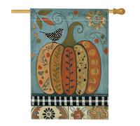 Bandiera autunnale da giardino con zucca, striscione autunnale decorativo arancione con design floreale e uccello, in iuta su entrambi i lati, decorazione per il prato all'aperto per la stagione del