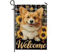 Bandiera autunnale da giardino Corgi, decorazione per cani felici, decorazione autunnale per prato all'aperto, decorazione stagionale per la casa in poliestere su entrambi i lati, 30,5 x 45,7 cm