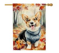 Bandiera autunnale da giardino Corgi, simpatico cane in maglione con foglia, decorazione per la casa, striscione autunnale su entrambi i lati, decorazione per prato all'aperto per gli amanti degli