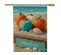 Bandiera autunnale da giardino costiero, arancione e verde acqua, decorazione per la casa, decorazione per esterni su entrambi i lati, per prato e patio, cartello di benvenuto 71 x 101 cm
