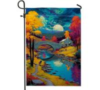 Bandiera autunnale da giardino del fiume al chiaro di luna, striscione decorativo colorato per esterni, bandiera da giardino su entrambi i lati, per la decorazione della casa, 30,5 x 45,7 cm