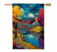 Bandiera autunnale da giardino del fiume al chiaro di luna, striscione decorativo per esterni con paesaggi autunnali colorati, bandiera da giardino su entrambi i lati, per decorare la casa, 71 x 101