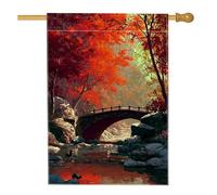 Bandiera autunnale da giardino della foresta, ponte con foglie d'acero rosso vibrante, decorazione per esterni, striscione da cortile su entrambi i lati, decorazione stagionale per l'autunno 71 x 101