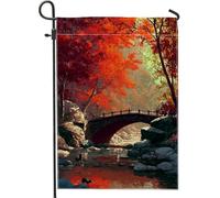 Bandiera autunnale da giardino della foresta, ponte con foglie d'acero rosso vibrante, decorazione per esterni, striscione su entrambi i lati, decorazione stagionale autunnale, 30,5 x 45,7 cm