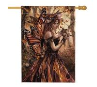 Bandiera autunnale da giardino delle fate, con farfalla arancione, decorazione per la casa, bandiera su entrambi i lati, per decorazione esterna del prato, 71 x 101 cm