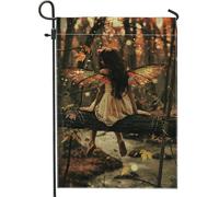 Bandiera autunnale da giardino delle fate, con foglie di farfalla marroni, striscione decorativo per la casa, bandiera su entrambi i lati, decorazione stagionale per esterni, 30,5 x 45,7 cm