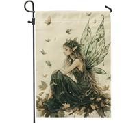 Bandiera autunnale da giardino delle fate, con foglie verdi, decorazione per la casa per l'autunno, bandiera da cortile in iuta su entrambi i lati, per decorazione esterna del prato, 30,5 x 45,7 cm