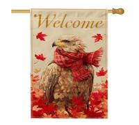 Bandiera autunnale da giardino di benvenuto, aquila maestosa con foglie rosse e sciarpa, decorazione per esterni, striscione autunnale per la casa per la decorazione del cortile, 71 x 101 cm
