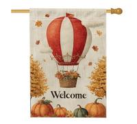 Bandiera autunnale da giardino di benvenuto, bandiera decorativa per esterni con mongolfiera rossa, bandiera decorativa per esterni, decorazione autunnale su entrambi i lati, per celebrazione del
