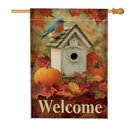 Bandiera autunnale da giardino di benvenuto, decorazione per la casa degli uccelli Bluebird, arte per esterni, decorazione da giardino su entrambi i lati, decorazione per la casa del Ringraziamento