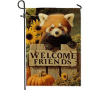 Bandiera autunnale da giardino di benvenuto, panda rosso e girasoli, decorazione stagionale per esterni, bandiera da cortile su entrambi i lati per decorazione autunnale, graziosa decorazione per la