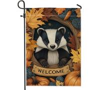 Bandiera autunnale da giardino di benvenuto, simpatico animale con foglie autunnali e zucche, striscione decorativo per la casa, in iuta su entrambi i lati, decorazione per prato all'aperto, 30,5 x