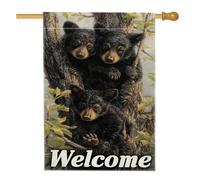 Bandiera autunnale da giardino di benvenuto, striscione decorativo per la casa della famiglia con orso nero, decorazione per prato all'aperto in iuta su entrambi i lati, decorazione per feste