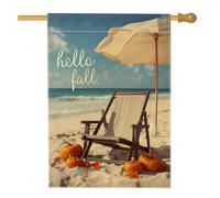 Bandiera autunnale da giardino e spiaggia, decorazione rustica con zucche arancioni e dune di sabbia, decorazione stagionale per esterni, striscione in iuta su entrambi i lati, 71 x 101 cm