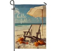 Bandiera autunnale da giardino e spiaggia, decorazione rustica con zucche arancioni e dune di sabbia, decorazione stagionale per esterni, striscione in iuta su entrambi i lati, 30,5 x 45,7 cm