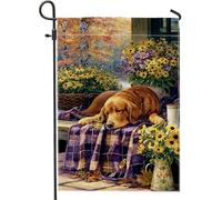 Bandiera autunnale da giardino floreale, cane Golden Retriever con girasoli per la casa, bandiera da giardino in iuta su entrambi i lati, per la decorazione autunnale del prato all'aperto, 30,5 x 45,7