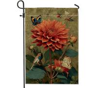 Bandiera autunnale da giardino floreale, fiori di dalia rossa e farfalle, striscione decorativo per esterni, bandiera su entrambi i lati, in tessuto, decorazione stagionale per la casa, 30,5 x 45,7 cm