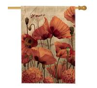 Bandiera autunnale da giardino floreale, fiori di papavero arancione, decorazione vintage per la casa e il giardino, bandiera da giardino in iuta su entrambi i lati, decorazione stagionale per esterni