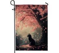 Bandiera autunnale da giardino, gattino nero sotto albero di ciliegio, decorazione da cortile su entrambi i lati, per casa e giardino, 30,5 x 45,7 cm