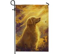 Bandiera autunnale da giardino Golden Retriever, striscione decorativo per la casa del cane giallo caldo, in iuta su entrambi i lati, decorazione per prato all'aperto per la stagione autunnale, 30,5 x