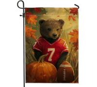 Bandiera autunnale da giardino, orso marrone carino con zucca e calcio, bandiera decorativa per la casa, bandiera autunnale su entrambi i lati, per decorazione del prato all'aperto, 30,5 x 45,7 cm