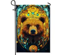 Bandiera autunnale da giardino, orso marrone, decorazione per la casa e il giardino, stile vetro colorato su entrambi i lati, decorazione per prato esterno 30,5 x 45,7 cm