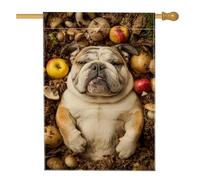 Bandiera autunnale da giardino per cani, cani marroni con mele e funghi, decorazione per esterni, striscione in iuta su entrambi i lati per la decorazione della casa autunnale, 71 x 101 cm