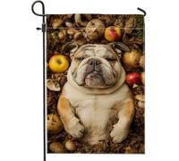 Bandiera autunnale da giardino per cani, cani marroni con mele e funghi, decorazione per esterni, striscione in iuta su entrambi i lati, per la decorazione della casa autunnale, 30,5 x 45,7 cm