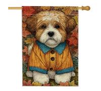 Bandiera autunnale da giardino per cani, cucciolo arancione con collare blu, decorazione per esterni, striscione in iuta su entrambi i lati per la decorazione della casa autunnale 71 x 101 cm