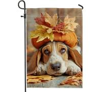Bandiera autunnale da giardino per cani, grazioso beagle con zucca e foglie, decorazione per esterni, striscione in iuta su entrambi i lati per la decorazione della casa autunnale 30,5 x 45,7 cm