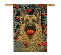 Bandiera autunnale da giardino per cani, pastore tedesco dorato con zucca, striscione decorativo per la casa, bandiera su entrambi i lati per cortile in iuta per vacanze all'aperto decorazione del