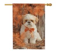 Bandiera autunnale da giardino per cani, simpatico cucciolo con papillon, decorazione per esterni, striscione in iuta su entrambi i lati per decorazione del prato 71 x 101 cm