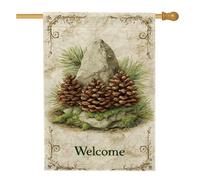 Bandiera autunnale da giardino, pigne rustiche marroni e roccia, decorazione per la casa, in iuta su entrambi i lati, decorazione per cortile all'aperto per festival autunnali del raccolto 71 x 101 cm