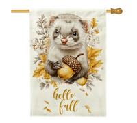 Bandiera autunnale da giardino, simpatico furetto con ghianda e foglie, striscione decorativo per la casa, decorazione per prato esterno in iuta su entrambi i lati, bandiera stagionale per vacanze da