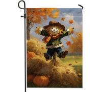 Bandiera autunnale da giardino spaventapasseri, con foglie d'arancio, bandiera decorativa in iuta su entrambi i lati, decorazione per esterni, per festival del raccolto, 30,5 x 45,7 cm