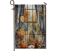 Bandiera autunnale da giardino, tenda blu con foglia di zucca, bandiere decorative per la casa, bandiera da cortile su entrambi i lati, decorazione per prato all'aperto, 30,5 x 45,7 cm