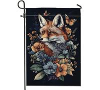 Bandiera autunnale floreale da giardino, volpe arancione, fiori di volpe e farfalle, bandiera decorativa per la casa, bandiera su entrambi i lati in iuta per cortile, accenti stagionali per esterni