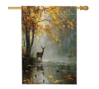 Bandiera autunnale per casa con cervi, 71 x 101 cm, double-face, decorativa per esterni, foresta autunnale, acero, cortile, bandiera per la casa, fiume animali selvatici all'aperto piccola bandiera
