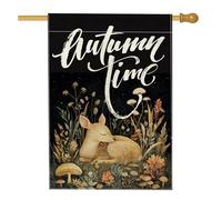 Bandiera autunnale per casa dei cervi paesaggistici dei boschi, 71 x 101 cm, double-face, decorativa per esterni, per l'autunno, estetica, foresta, cortile, casa, lino, fiori, funghi, esterni, piccola