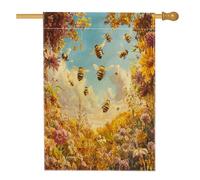 Bandiera autunnale per casa delle api da giardino, 71 x 101 cm, double-face, decorativa per esterni, paesaggio autunnale con insetti, bandiera per la casa in lino, con fiori e fiori scenici per