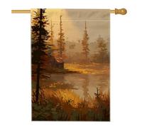 Bandiera autunnale per giardino lago, paesaggio rustico per cabina, striscione decorativo per esterni, bandiera autunnale su entrambi i lati, per la decorazione della casa e del giardino, 71 x 101 cm