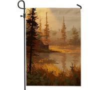 Bandiera autunnale per giardino lago, paesaggio rustico per cabina, striscione decorativo per esterni, bandiera autunnale su entrambi i lati, per la decorazione della casa e del giardino, 30,5 x 45,7