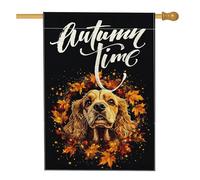 Bandiera autunnale per la casa del cane Cocker Spaniel, 71 x 101 cm, double-face, per decorazione esterna, ghirlanda autunnale con foglie d'acero, bandiera per la casa, divertente cucciolo di animale